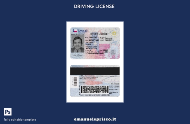 verified style stile verificato USA Texas nuovo modello di versione della patente di guida template